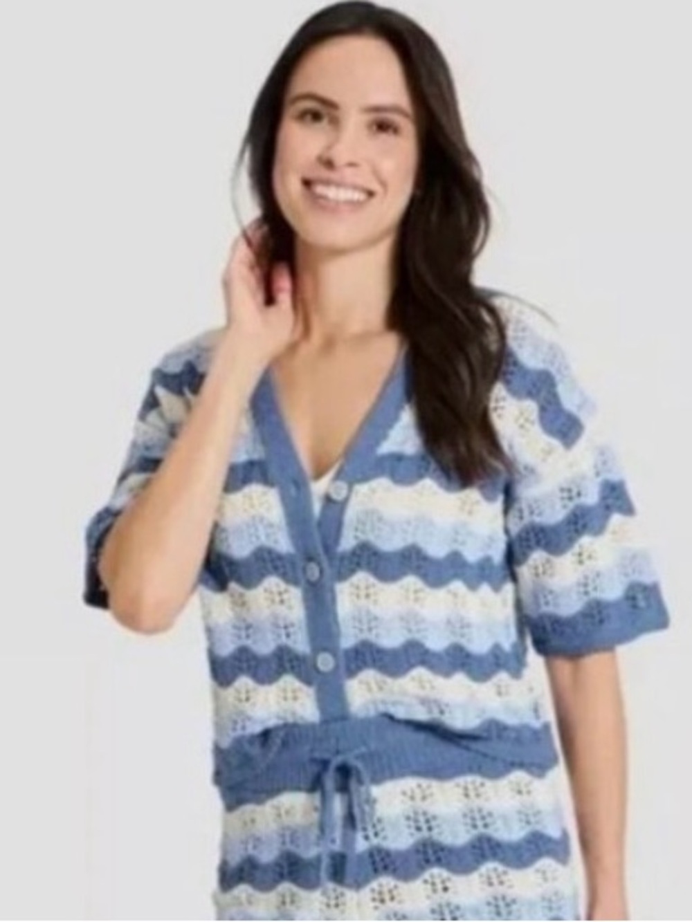 Universal Thread Women's Short Sleeve Cardigan Sweater Blue Striped S, M NWT